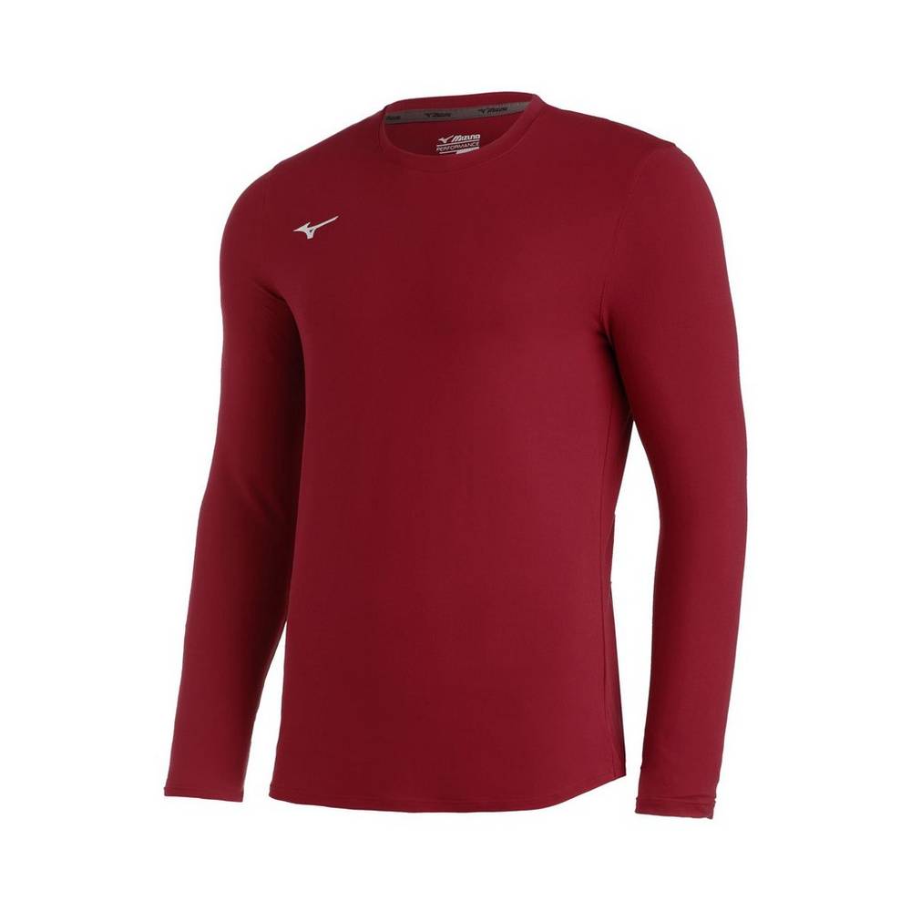 Blusa Mizuno Baseball Comp Diamond Long Sleeve Crew - Homem - Bordeaux - BNGJT3758